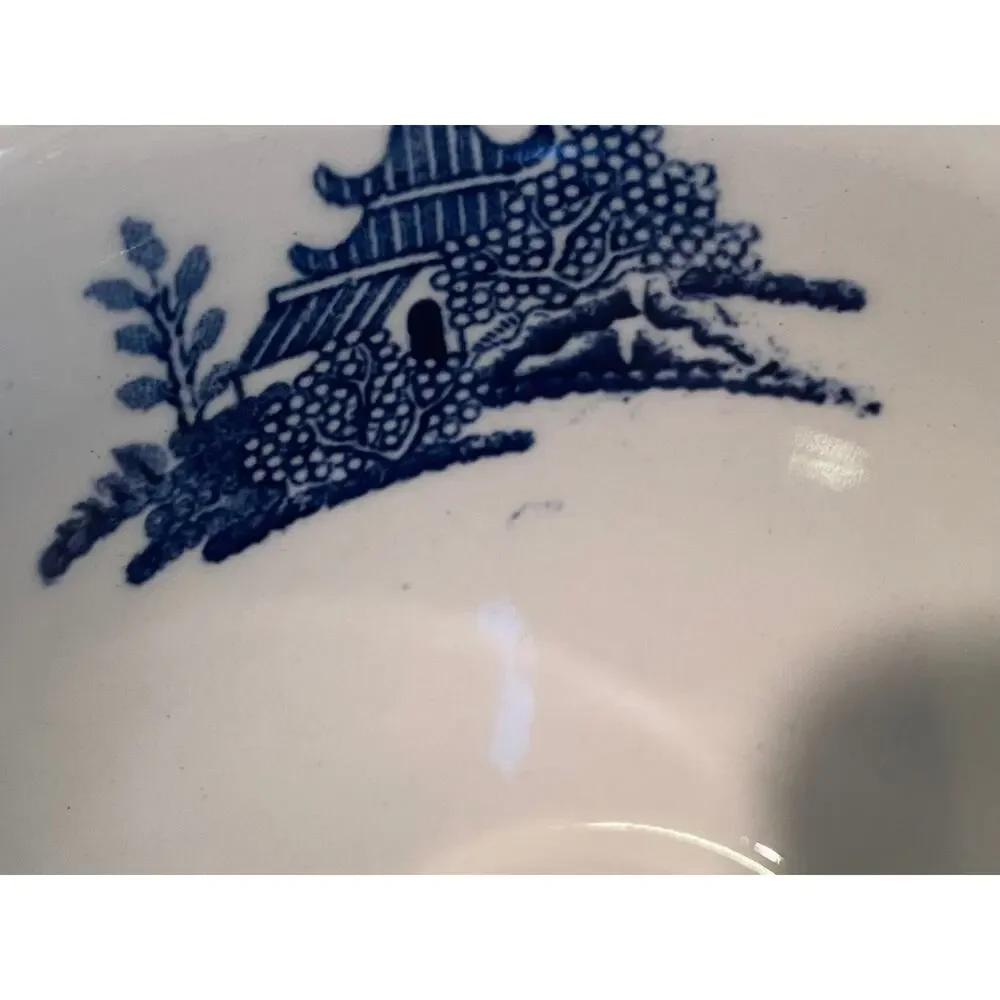 Vintage Johnson Bros. Willow Chinoiserie Teacup & Saucer, Blue, White, Set of 7